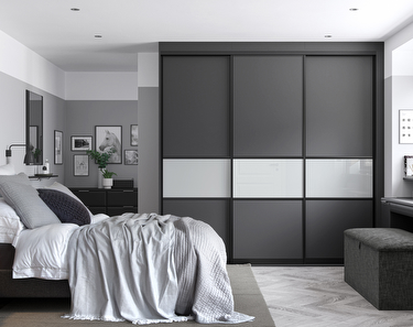 Fitted bedroom furniture with sliding graphite & silver metallic doors
