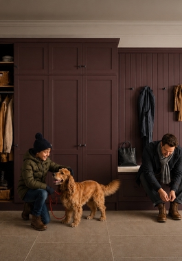 Family storage space with brown wardrobes