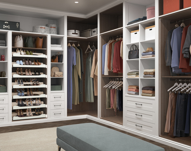 white walk in wardrobe interior