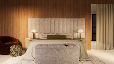 double bed with match grey headboard and furniture