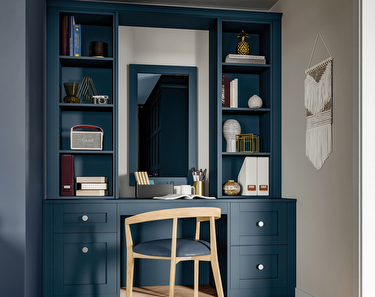 Marden cobalt fitted home office with rich blue cabinetry