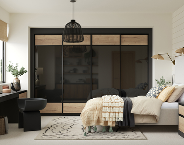 sliding noir wardrobe doors with tuscan oak